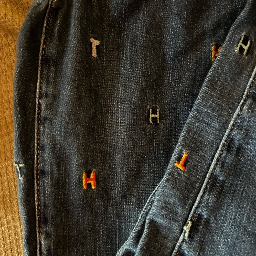 Tommy Hilfiger Embroidered Multi-color Sig. TH Boyfriend Copain Jeans Sz 0 - Picture 2 of 12